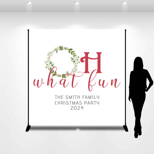 Lofaris Oh What Fun Wreath White Custom Christmas Backdrop