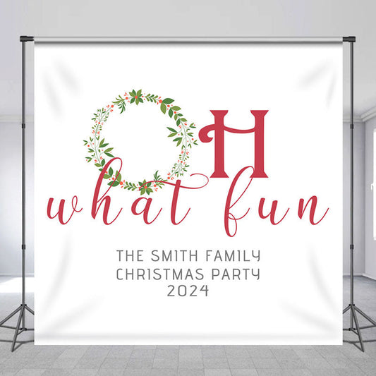 Lofaris Oh What Fun Wreath White Custom Christmas Backdrop