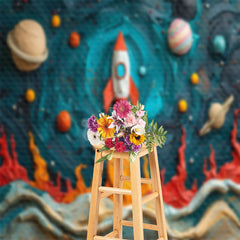 Lofaris Oil Paint Planet Rocket Birthday Cake Smash Backdrop