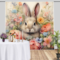 Lofaris Oil Painting Style Bunny Floral Birthday Backdrop