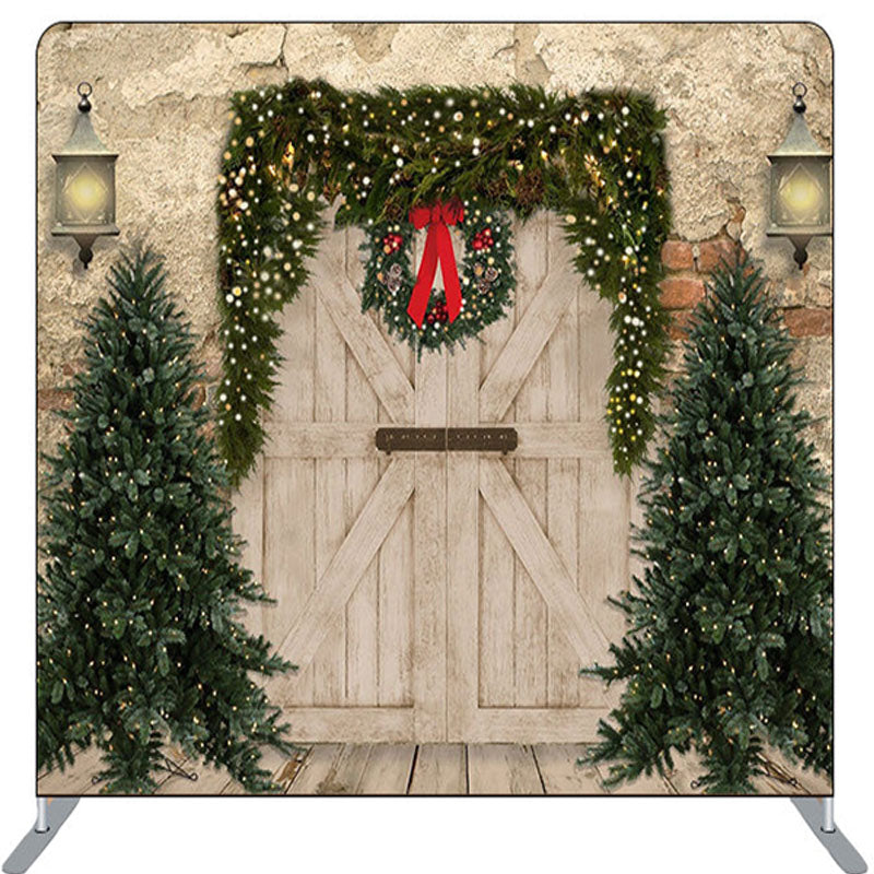 Lofaris Old Brick Wall Door Xmas Trees Christmas Backdrop