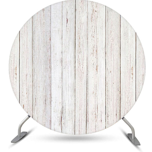 Lofaris Old White Plank Wood Circle Birthday Party Backdrop