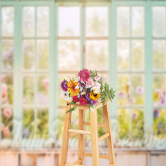 Lofaris Old Wood Window Spring Floral Scene Photo Backdrop