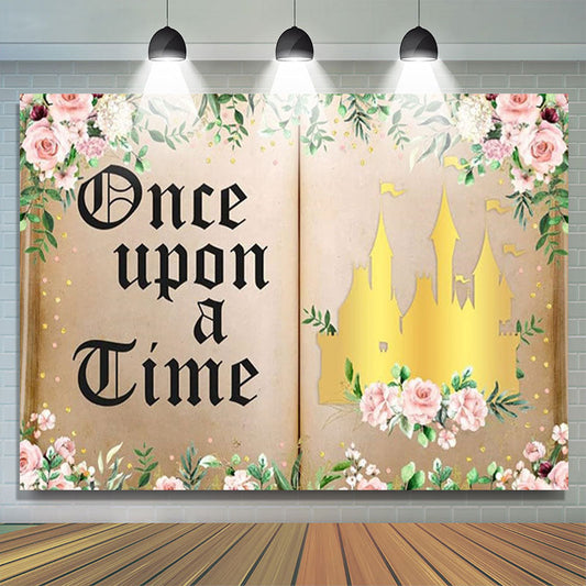 Lofaris Once Upon A Time Floral Book Girl Birthday Backdrop