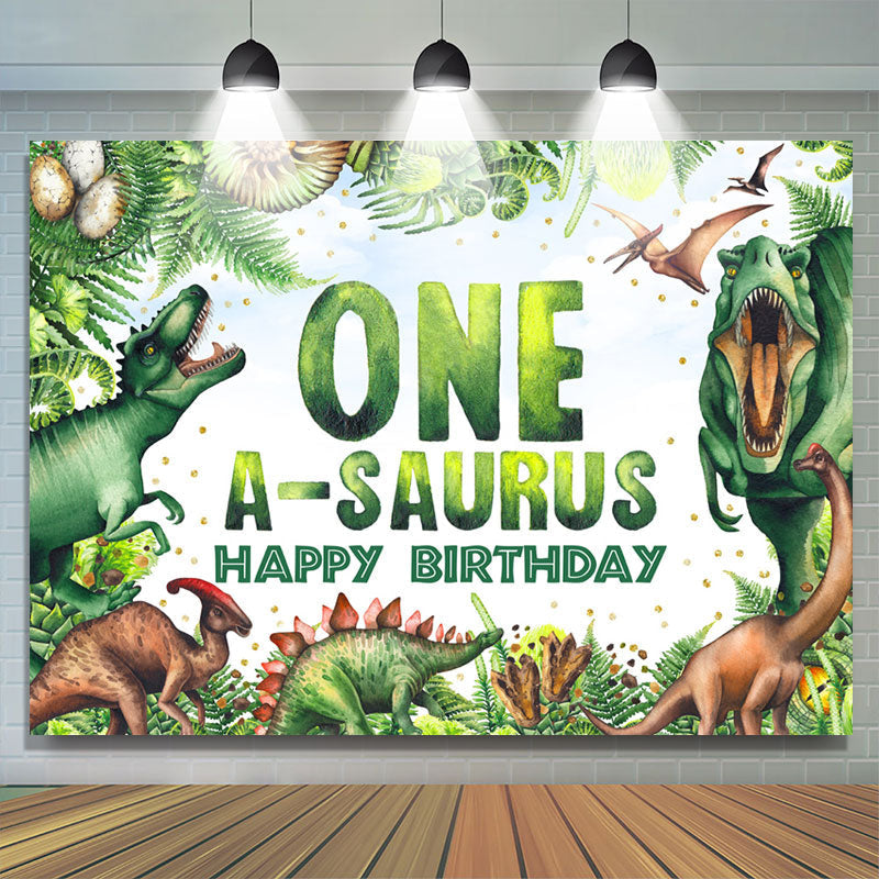 Lofaris One A Saurus Jungel Greeny Happy Birthday Backdrop