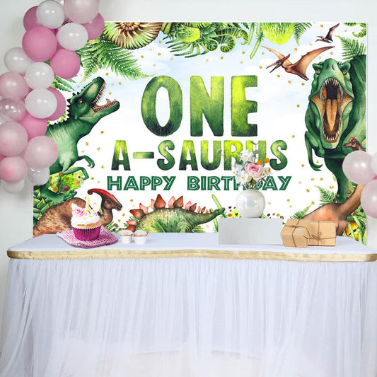 Lofaris One A Saurus Jungel Greeny Happy Birthday Backdrop