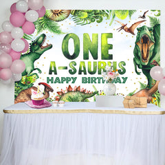 Lofaris One A Saurus Jungel Greeny Happy Birthday Backdrop