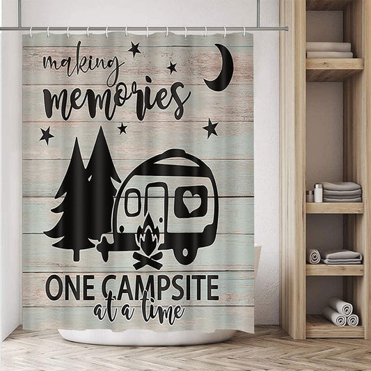 Lofaris One Campsite Wooden Board Christmas Shower Curtain
