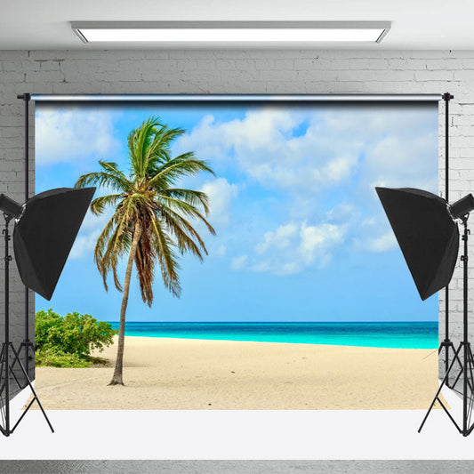 Lofaris One Coconut Tree Blue Beach Sea Sky Photo Backdrop
