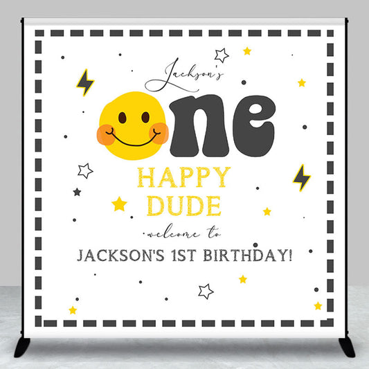 Lofaris One Happy Dude Smile Face Custom Birthday Backdrop