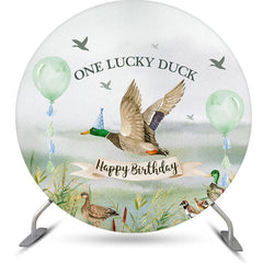 Lofaris One Lucky Duck Green Round 1st Birthday Backdrop