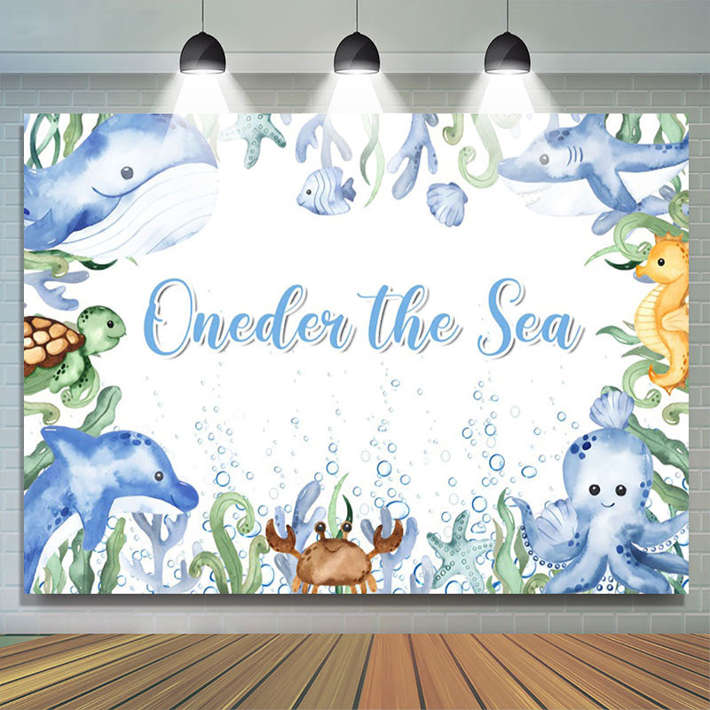 Lofaris Oneder The Sea Blue Animals 1st Birthday Backdrop