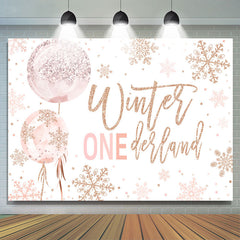 Lofaris Onederland Sparkling Snow Pink 1St Birthday Backdrop