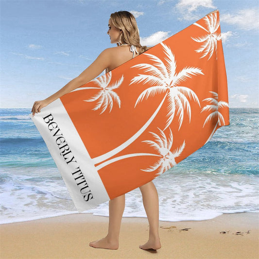 Lofaris Orange Coconut Tree Hot Summer Custom Beach Towel