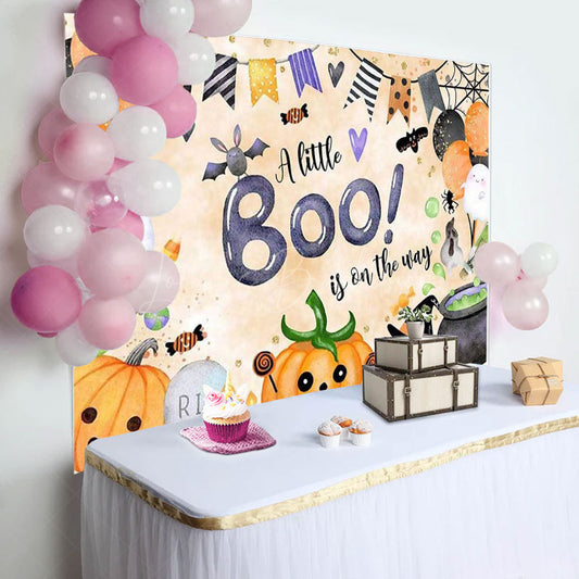 Lofaris Orange Little Boo Halloween Baby Shower Backdrop