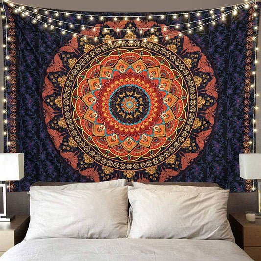 Lofaris Orange Mandala Flower Butterfly Pattern Wall Tapestry