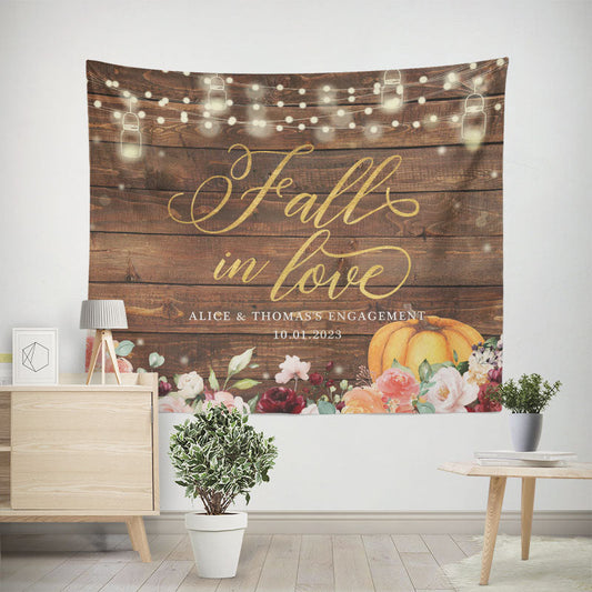 Lofaris Orange Pumpkin And Floral Fall In Love Wooden Backdrop