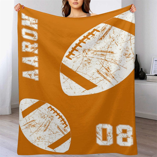 Lofaris Orange Rugby Jersey Sports Style Custom Name Blanket