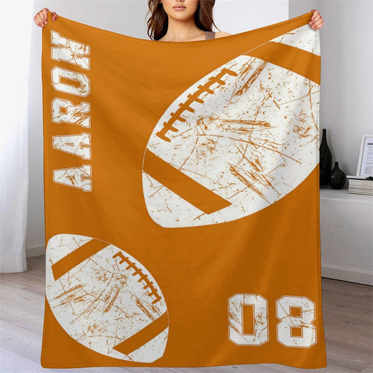 Lofaris Orange Rugby Jersey Sports Style Custom Name Blanket