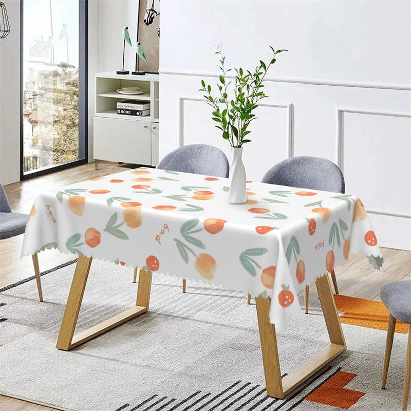 Lofaris Orange Tulip Flowers Pattern Rectangle Tablecloth