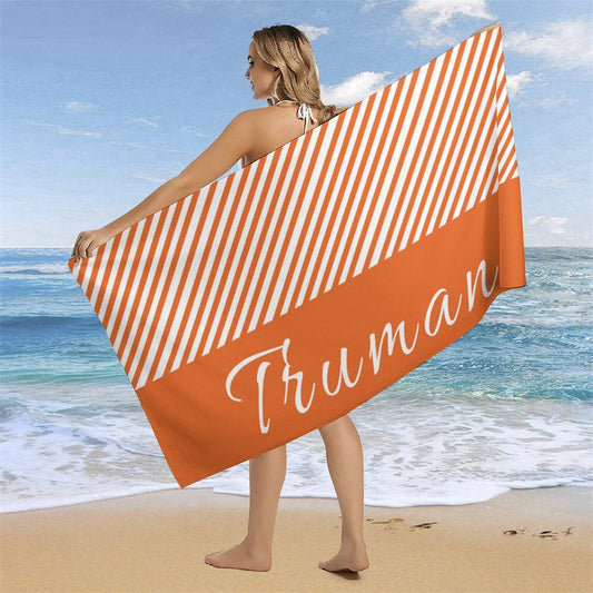 Lofaris Organge Stripe Custom Name Beach Towel for Vacation