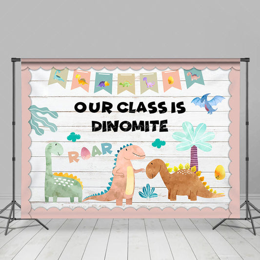 Lofaris Our Class Is Dinomite Dinosaur Tree Wooden Backdrop