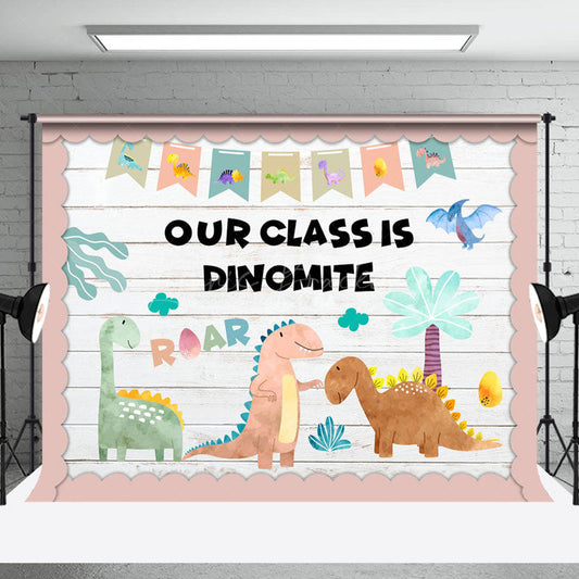 Lofaris Our Class Is Dinomite Dinosaur Tree Wooden Backdrop