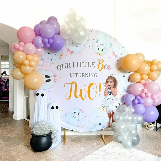 Lofaris Our Little Boo Is Turning Two Round Birthday Backdrop