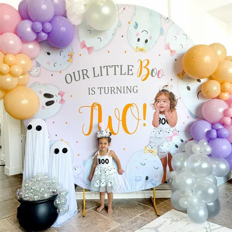 Lofaris Our Little Boo Is Turning Two Round Birthday Backdrop