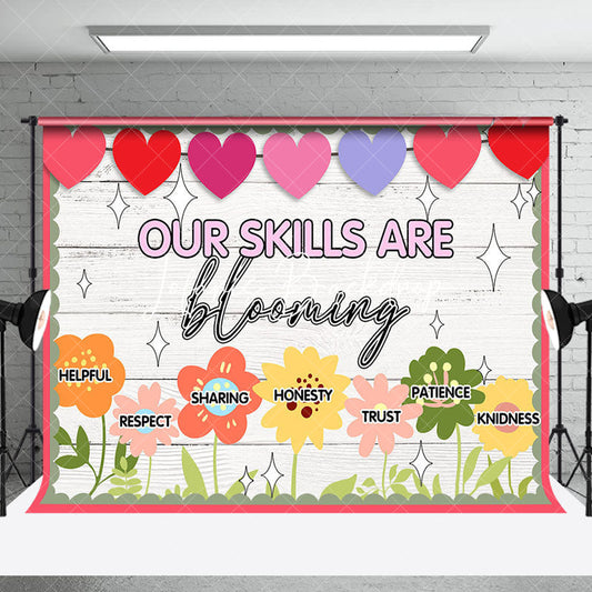 Lofaris Our Skills Are Blooming Heart Floral Wooden Backdrop