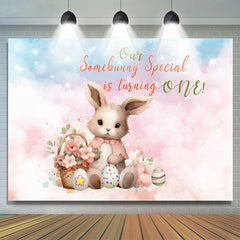 Lofaris Our Somebunny Special Egg Pink 1st Birthday Backdrop