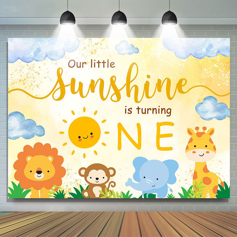 Lofaris Our Sunshine Cartoon Animals 1st Birthday Backdrop
