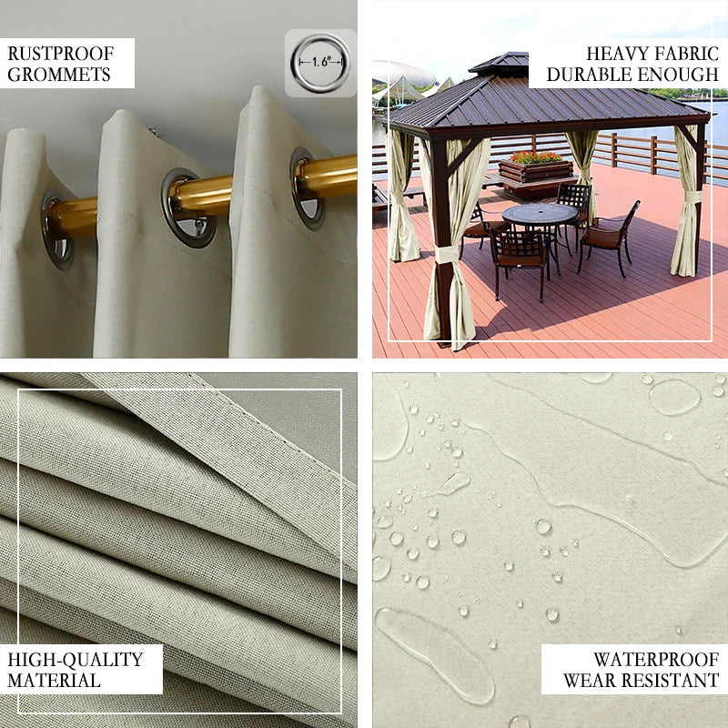 Lofaris Outdoor Beige Waterproof Grommet Top Curtains for Front Porch