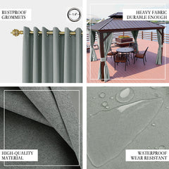 Grey Gazebo Waterproof Grommet Top Outdoor Curtains for Front Porch