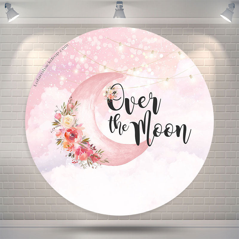 Lofaris Over The Moon Pink Floral Round Birthday Backdrop