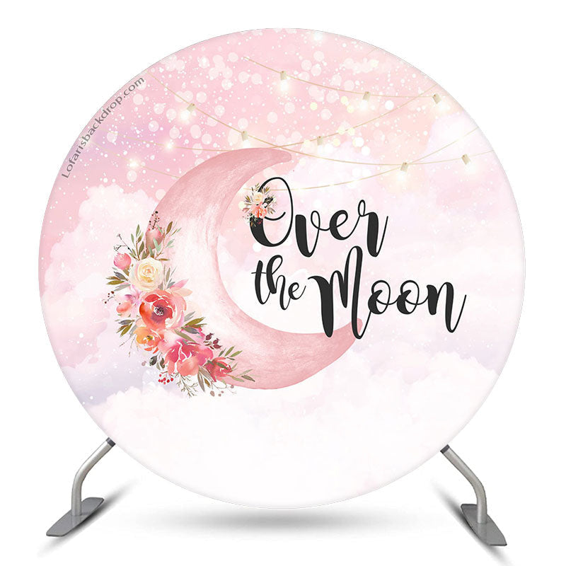 Lofaris Over The Moon Pink Floral Round Birthday Backdrop