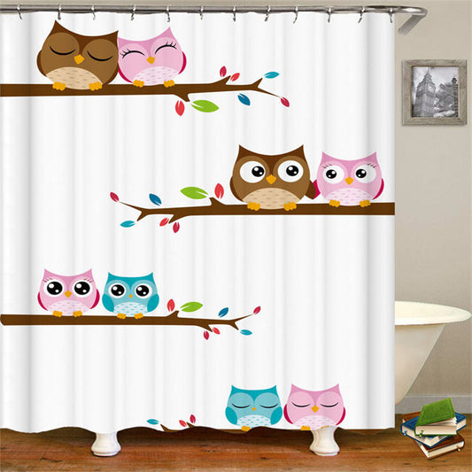 Lofaris Owl Couple on Tree Branch Valentines Shower Curtain