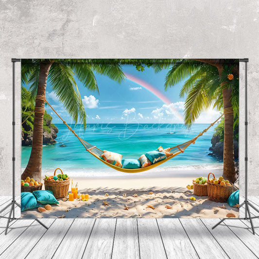 Lofaris Palm Tree Rainbow Hammock Sand Beach Summer Backdrop