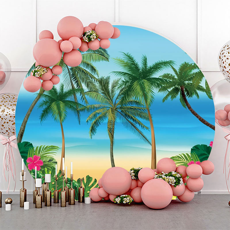 Lofaris Palm Trees Plant Floral Hawaii Beach Round Backdrop