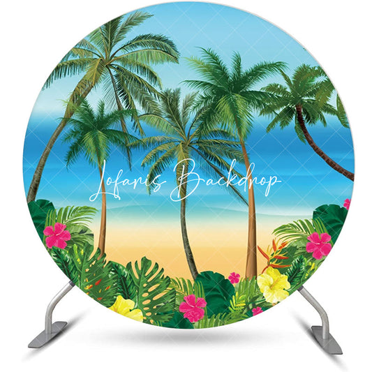 Lofaris Palm Trees Plant Floral Hawaii Beach Round Backdrop