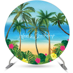 Lofaris Palm Trees Plant Floral Hawaii Beach Round Backdrop