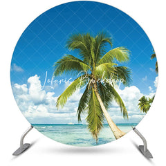 Lofaris Palm Trees Sky Clouds Hawaii Beach Round Backdrop