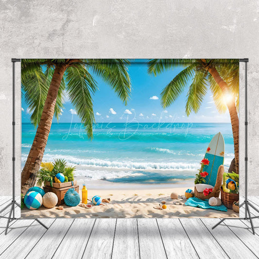 Lofaris Palm Trees Sunset Sandy Beach Summer Photo Backdrop