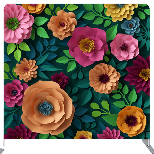 Lofaris Paper Green Leaves Pink Orange Flower Party Backdrop