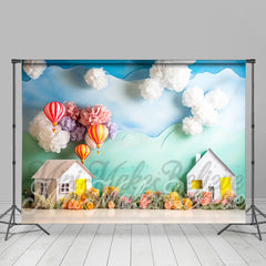 Lofaris Paper House Hot Air Balloon Flower Birthday Backdrop