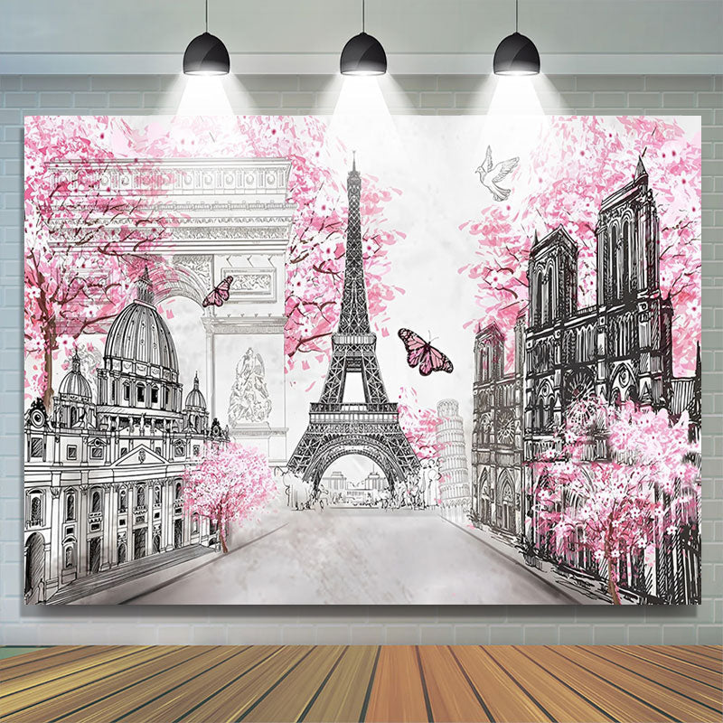 Lofaris Paris Eiffel Tower Pink Street Landscape Backdrop
