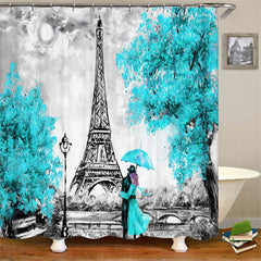 Lofaris Paris Eiffel Tower Teal Tree Vintage Shower Curtain