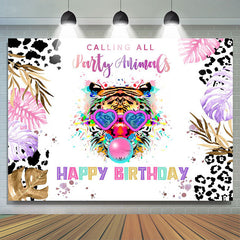 Lofaris Party Animals Colorful Plant Tiger Birthday Backdrop