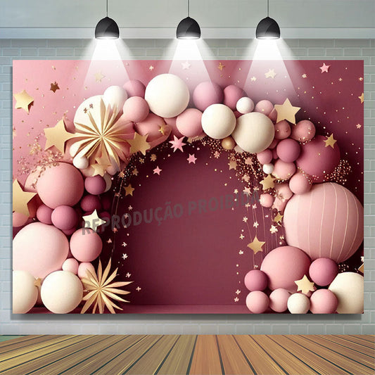 Lofaris Pastel Balloon Star Birthday Cake Smash Backdrop