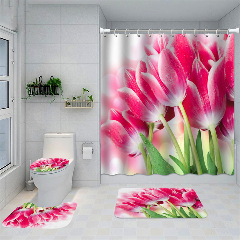 Lofaris Pastel Blooming Tulip Romantic Bathroom Curtain